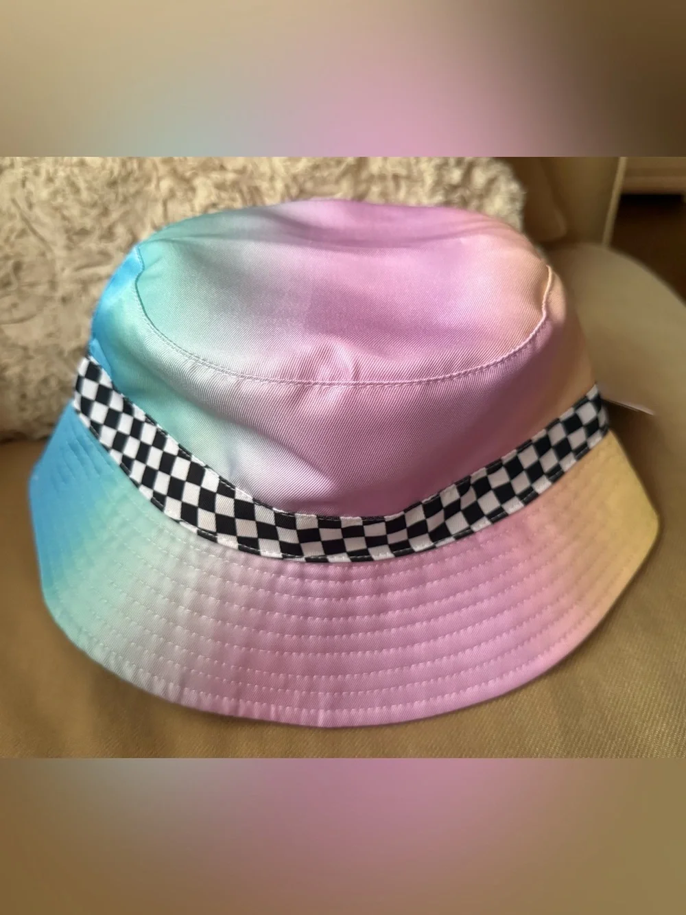 Nascar Justice Kids Rainbow Pastel Bucket Hat with Checkered Trim